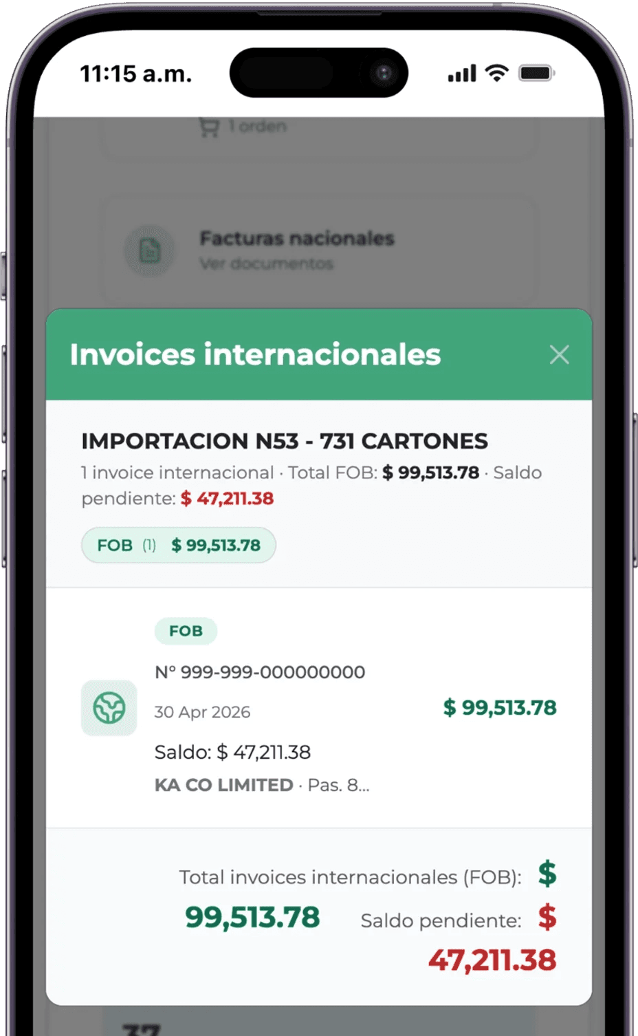 Invoices internacionales por importación