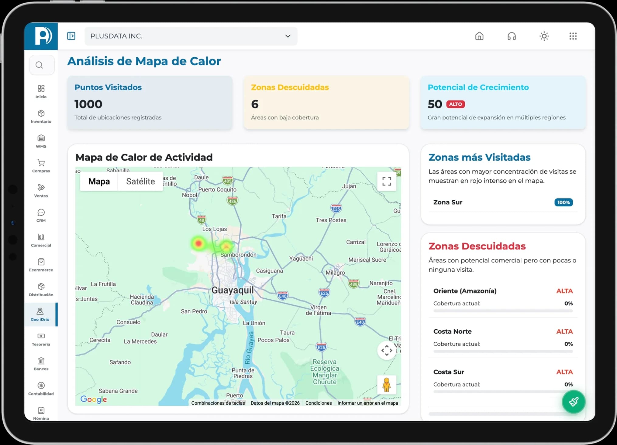 Mapa de calor de zonas visitadas