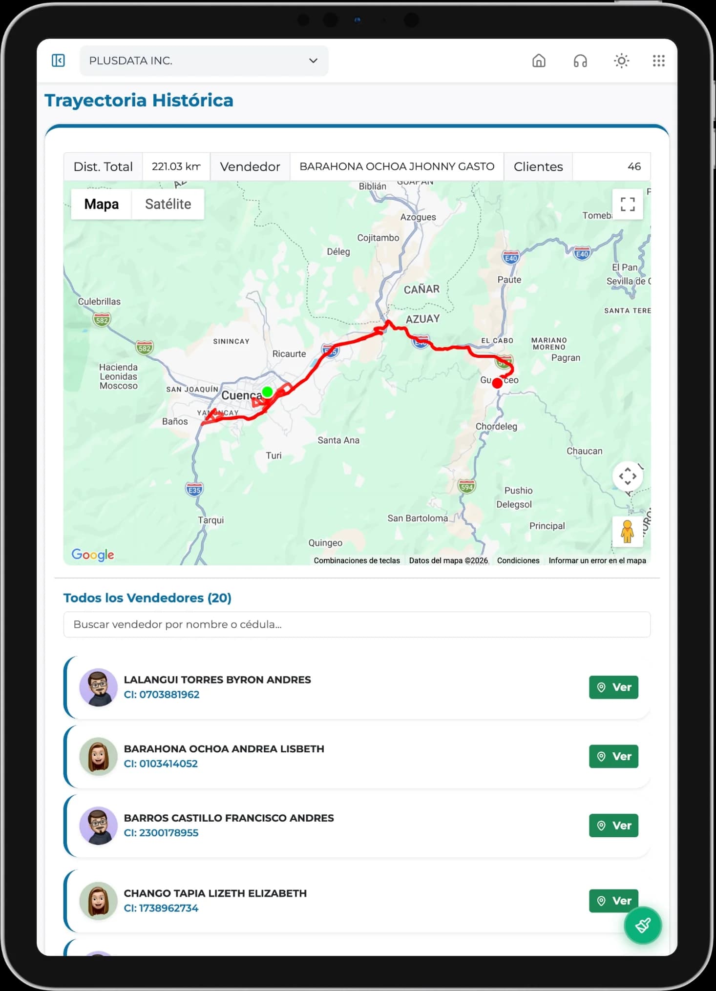 Historial de trayectorias de vendedores